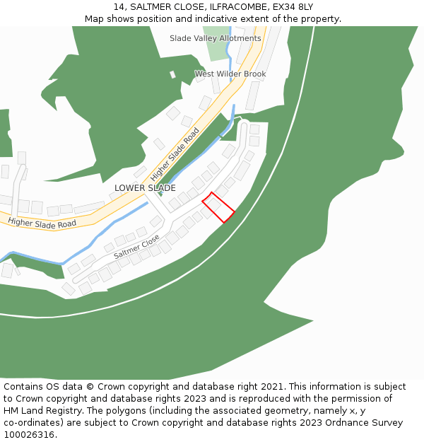 14, SALTMER CLOSE, ILFRACOMBE, EX34 8LY: Location map and indicative extent of plot