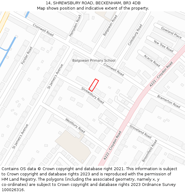 14, SHREWSBURY ROAD, BECKENHAM, BR3 4DB: Location map and indicative extent of plot