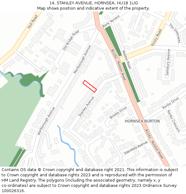 14, STANLEY AVENUE, HORNSEA, HU18 1UG: Location map and indicative extent of plot