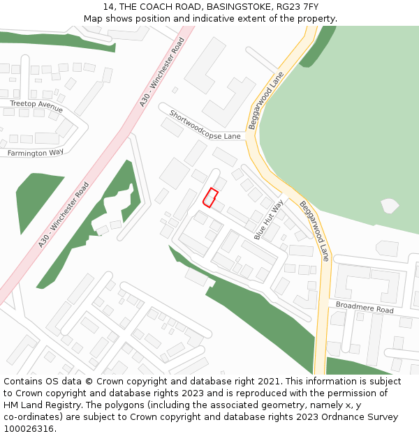14, THE COACH ROAD, BASINGSTOKE, RG23 7FY: Location map and indicative extent of plot
