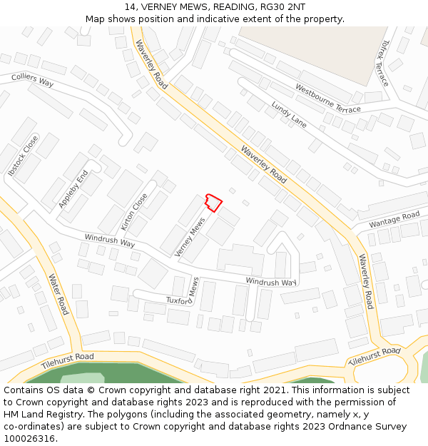 14, VERNEY MEWS, READING, RG30 2NT: Location map and indicative extent of plot