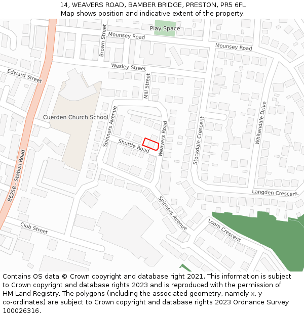 14, WEAVERS ROAD, BAMBER BRIDGE, PRESTON, PR5 6FL: Location map and indicative extent of plot