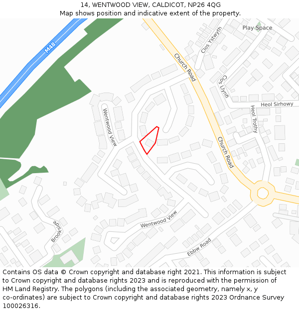 14, WENTWOOD VIEW, CALDICOT, NP26 4QG: Location map and indicative extent of plot