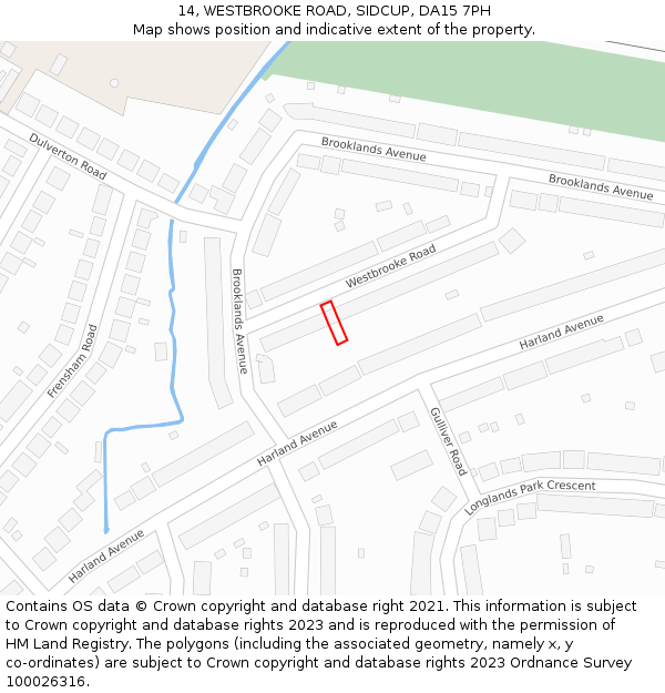 14, WESTBROOKE ROAD, SIDCUP, DA15 7PH: Location map and indicative extent of plot