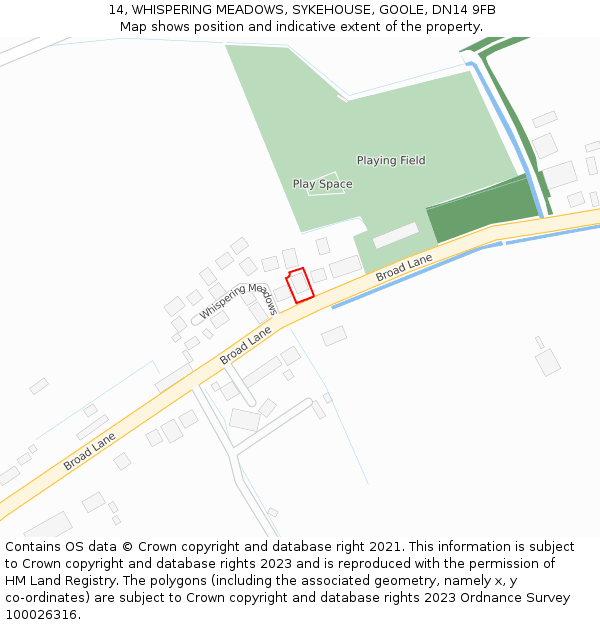 14, WHISPERING MEADOWS, SYKEHOUSE, GOOLE, DN14 9FB: Location map and indicative extent of plot