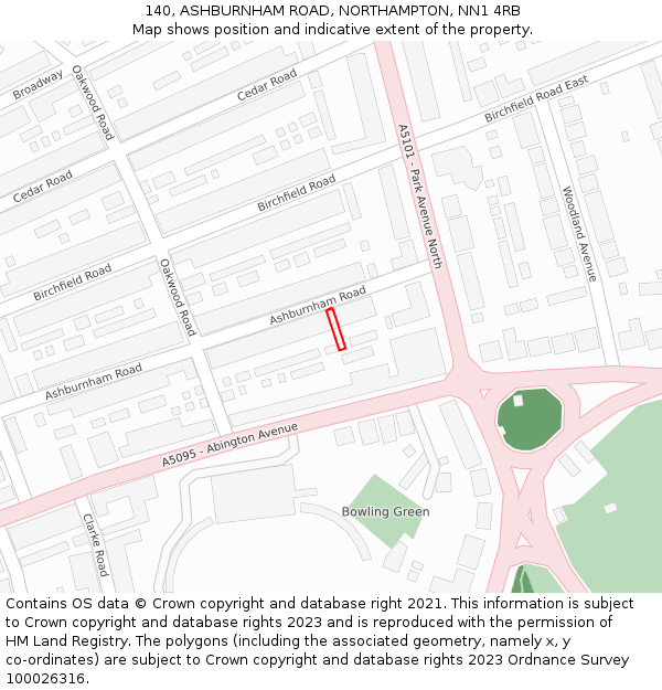 140, ASHBURNHAM ROAD, NORTHAMPTON, NN1 4RB: Location map and indicative extent of plot