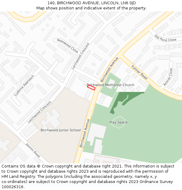 140, BIRCHWOOD AVENUE, LINCOLN, LN6 0JD: Location map and indicative extent of plot