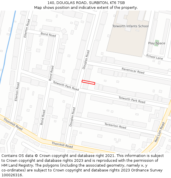 140, DOUGLAS ROAD, SURBITON, KT6 7SB: Location map and indicative extent of plot