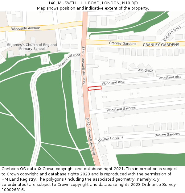 140, MUSWELL HILL ROAD, LONDON, N10 3JD: Location map and indicative extent of plot