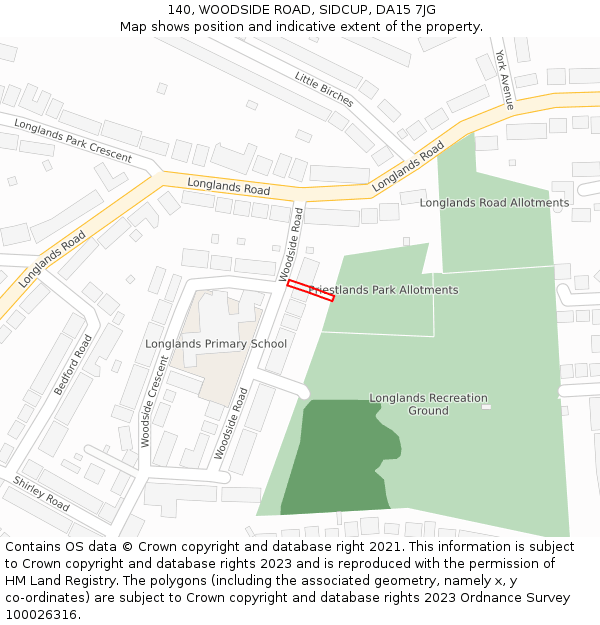 140, WOODSIDE ROAD, SIDCUP, DA15 7JG: Location map and indicative extent of plot