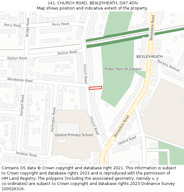141, CHURCH ROAD, BEXLEYHEATH, DA7 4DN: Location map and indicative extent of plot