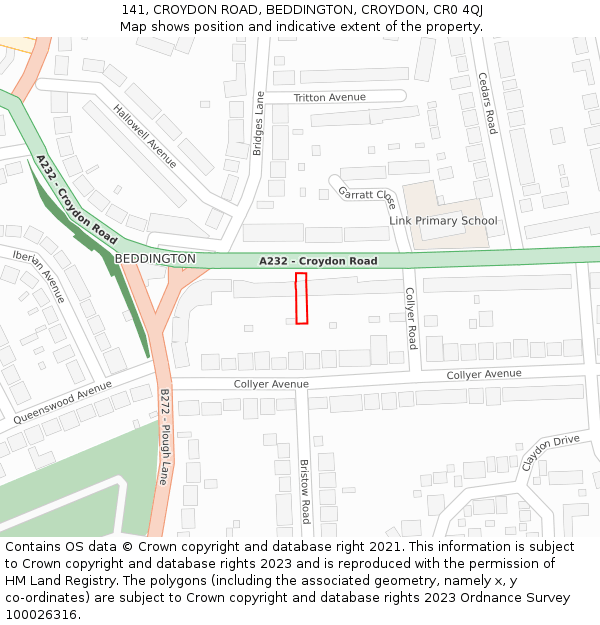 141, CROYDON ROAD, BEDDINGTON, CROYDON, CR0 4QJ: Location map and indicative extent of plot