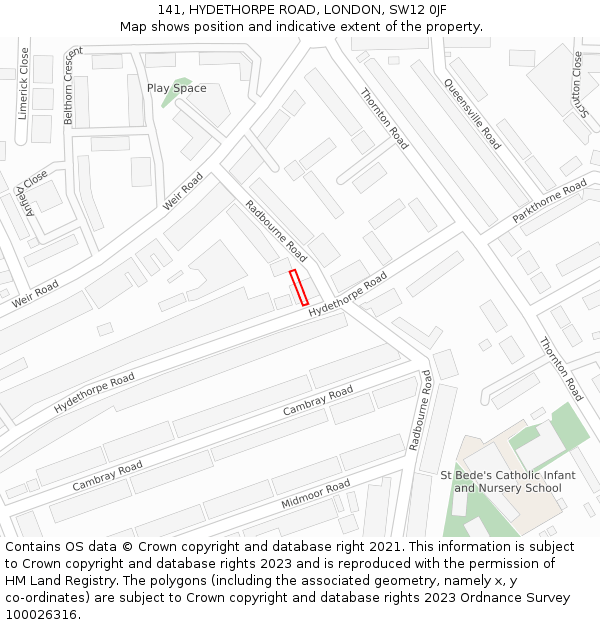 141, HYDETHORPE ROAD, LONDON, SW12 0JF: Location map and indicative extent of plot