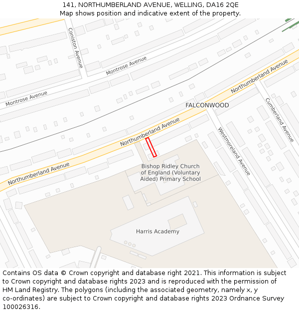 141, NORTHUMBERLAND AVENUE, WELLING, DA16 2QE: Location map and indicative extent of plot