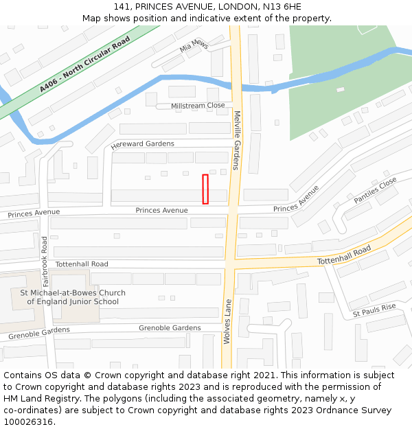 141, PRINCES AVENUE, LONDON, N13 6HE: Location map and indicative extent of plot