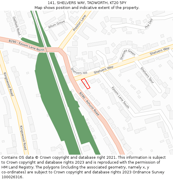 141, SHELVERS WAY, TADWORTH, KT20 5PY: Location map and indicative extent of plot