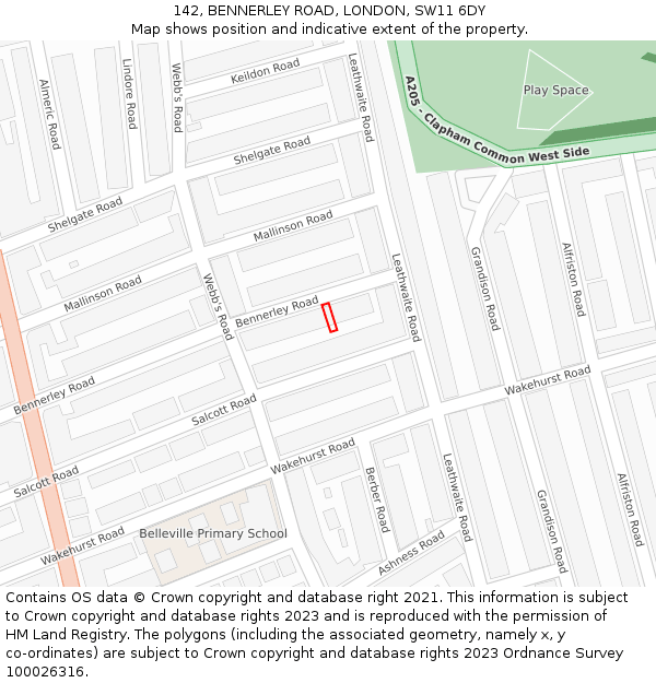 142, BENNERLEY ROAD, LONDON, SW11 6DY: Location map and indicative extent of plot