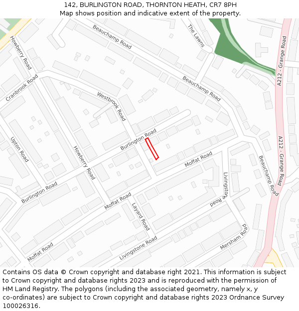 142, BURLINGTON ROAD, THORNTON HEATH, CR7 8PH: Location map and indicative extent of plot
