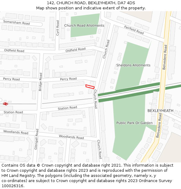 142, CHURCH ROAD, BEXLEYHEATH, DA7 4DS: Location map and indicative extent of plot