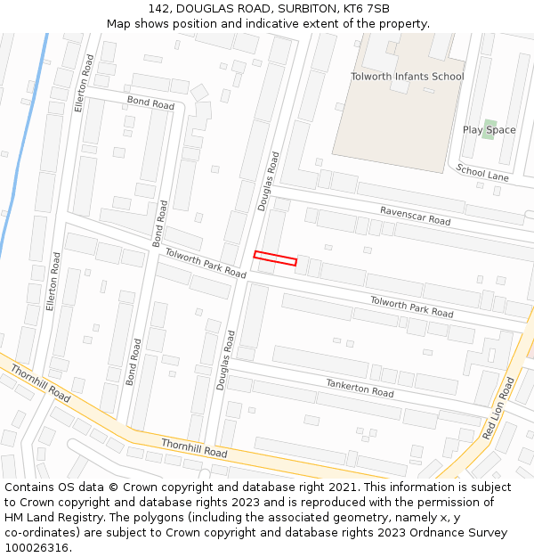 142, DOUGLAS ROAD, SURBITON, KT6 7SB: Location map and indicative extent of plot