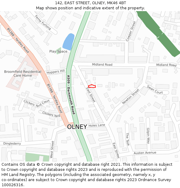 142, EAST STREET, OLNEY, MK46 4BT: Location map and indicative extent of plot