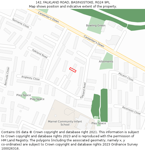 142, FALKLAND ROAD, BASINGSTOKE, RG24 9PL: Location map and indicative extent of plot
