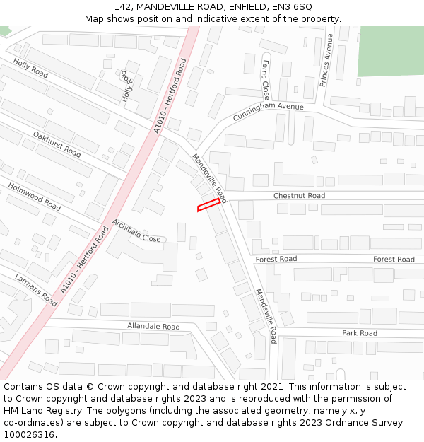 142, MANDEVILLE ROAD, ENFIELD, EN3 6SQ: Location map and indicative extent of plot