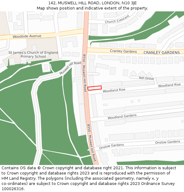 142, MUSWELL HILL ROAD, LONDON, N10 3JE: Location map and indicative extent of plot