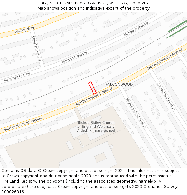 142, NORTHUMBERLAND AVENUE, WELLING, DA16 2PY: Location map and indicative extent of plot