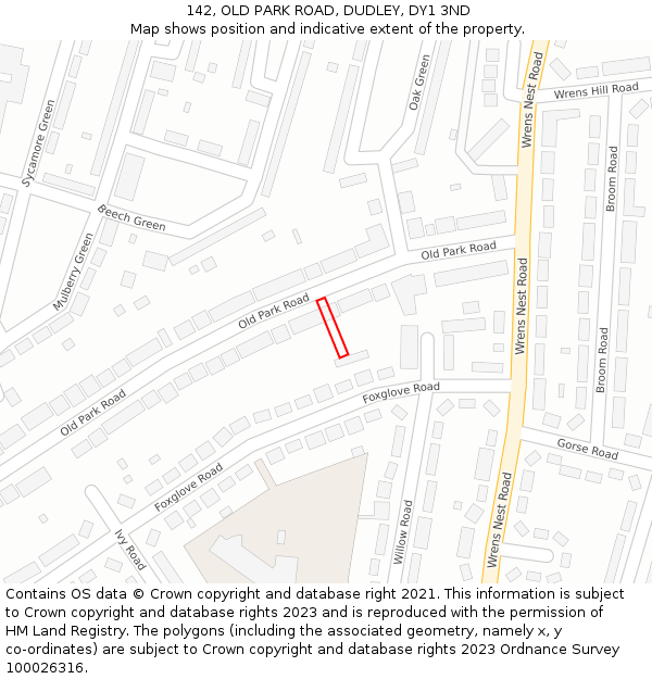 142, OLD PARK ROAD, DUDLEY, DY1 3ND: Location map and indicative extent of plot