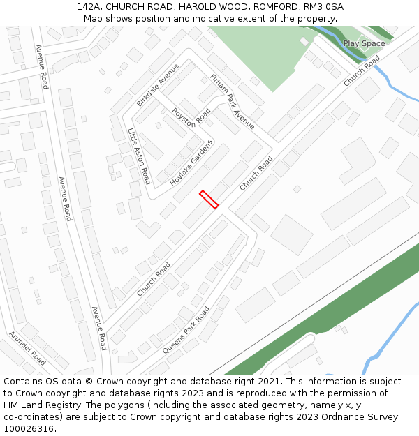142A, CHURCH ROAD, HAROLD WOOD, ROMFORD, RM3 0SA: Location map and indicative extent of plot