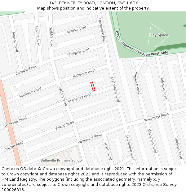143, BENNERLEY ROAD, LONDON, SW11 6DX: Location map and indicative extent of plot
