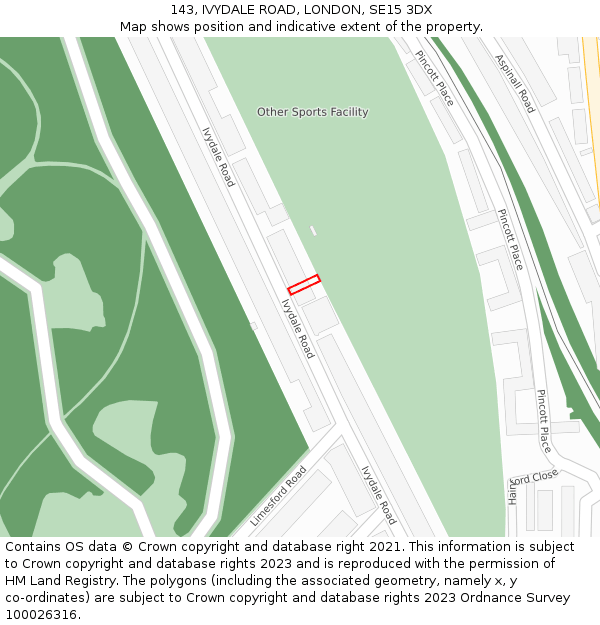 143, IVYDALE ROAD, LONDON, SE15 3DX: Location map and indicative extent of plot