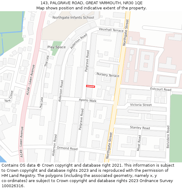 143, PALGRAVE ROAD, GREAT YARMOUTH, NR30 1QE: Location map and indicative extent of plot