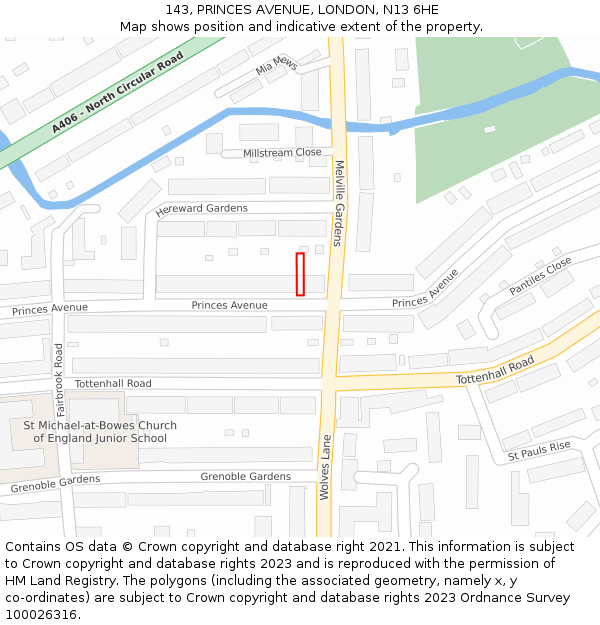 143, PRINCES AVENUE, LONDON, N13 6HE: Location map and indicative extent of plot