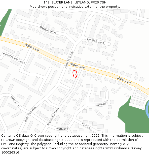 143, SLATER LANE, LEYLAND, PR26 7SH: Location map and indicative extent of plot