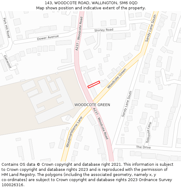 143, WOODCOTE ROAD, WALLINGTON, SM6 0QD: Location map and indicative extent of plot