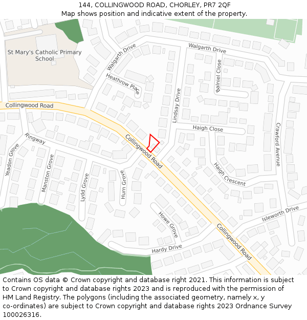 144, COLLINGWOOD ROAD, CHORLEY, PR7 2QF: Location map and indicative extent of plot