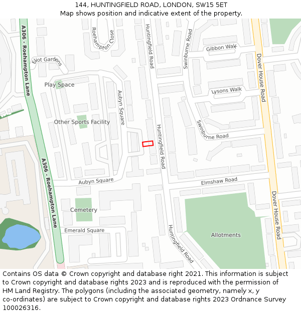 144, HUNTINGFIELD ROAD, LONDON, SW15 5ET: Location map and indicative extent of plot