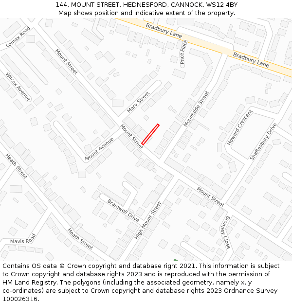 144, MOUNT STREET, HEDNESFORD, CANNOCK, WS12 4BY: Location map and indicative extent of plot