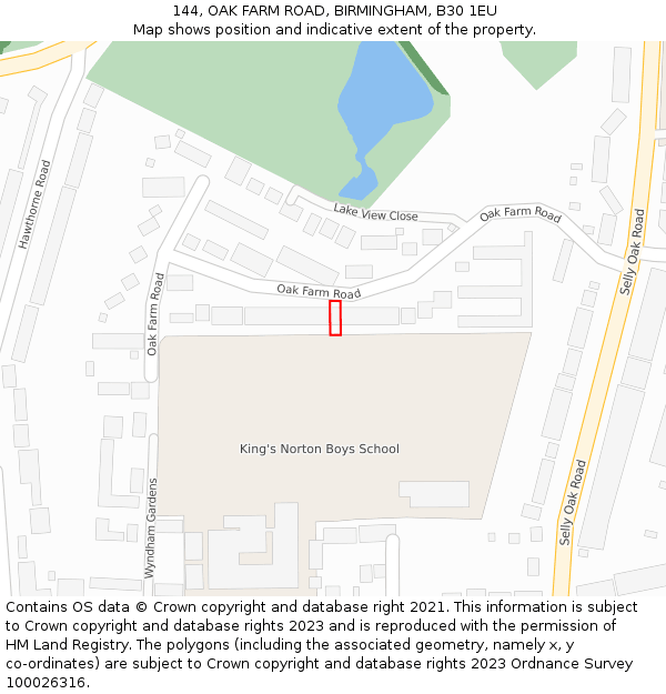 144, OAK FARM ROAD, BIRMINGHAM, B30 1EU: Location map and indicative extent of plot