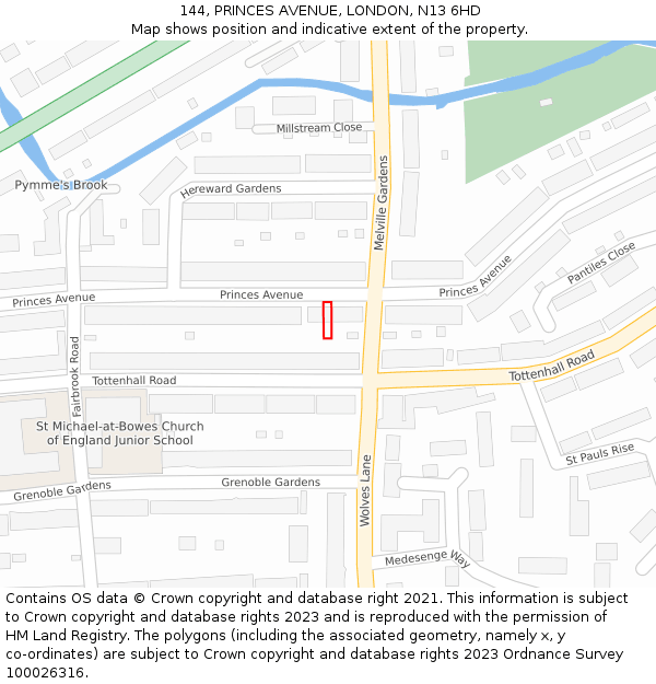 144, PRINCES AVENUE, LONDON, N13 6HD: Location map and indicative extent of plot