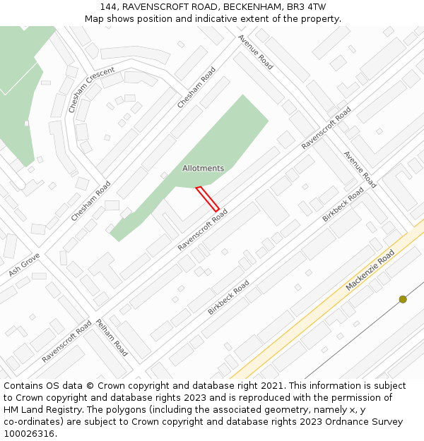144, RAVENSCROFT ROAD, BECKENHAM, BR3 4TW: Location map and indicative extent of plot
