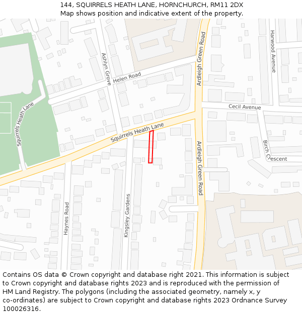 144, SQUIRRELS HEATH LANE, HORNCHURCH, RM11 2DX: Location map and indicative extent of plot