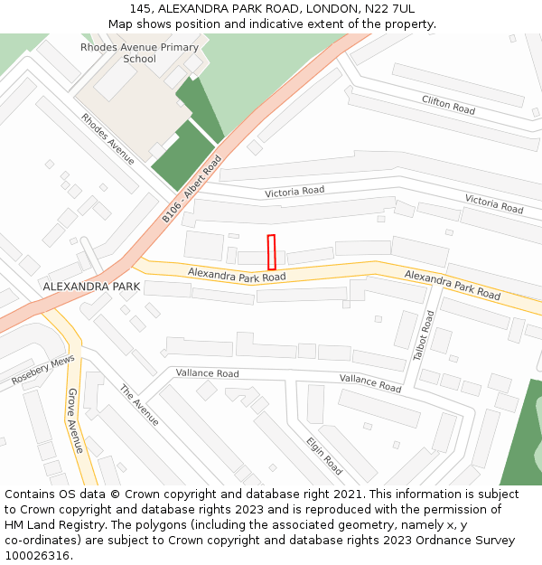 145, ALEXANDRA PARK ROAD, LONDON, N22 7UL: Location map and indicative extent of plot