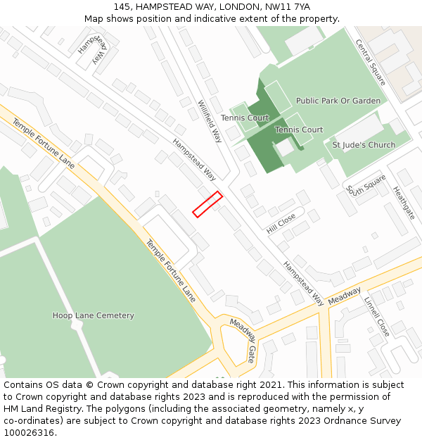 145, HAMPSTEAD WAY, LONDON, NW11 7YA: Location map and indicative extent of plot