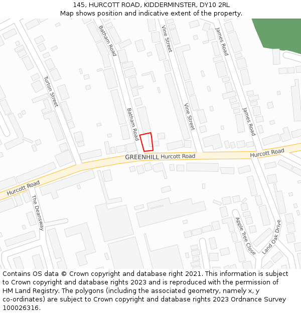 145, HURCOTT ROAD, KIDDERMINSTER, DY10 2RL: Location map and indicative extent of plot