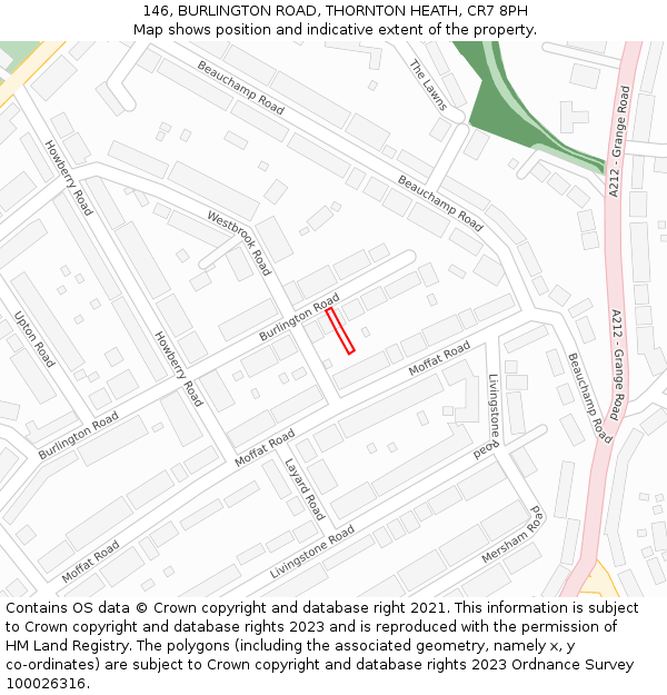 146, BURLINGTON ROAD, THORNTON HEATH, CR7 8PH: Location map and indicative extent of plot