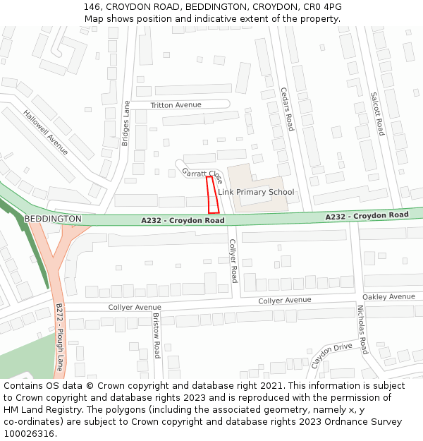 146, CROYDON ROAD, BEDDINGTON, CROYDON, CR0 4PG: Location map and indicative extent of plot