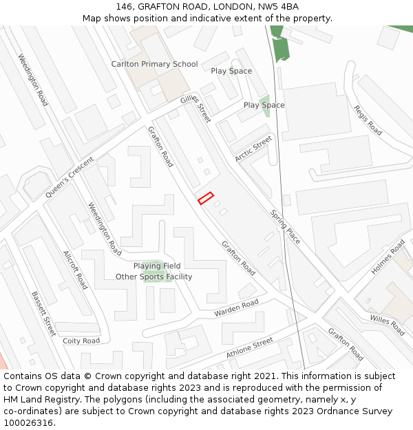 146, GRAFTON ROAD, LONDON, NW5 4BA: Location map and indicative extent of plot